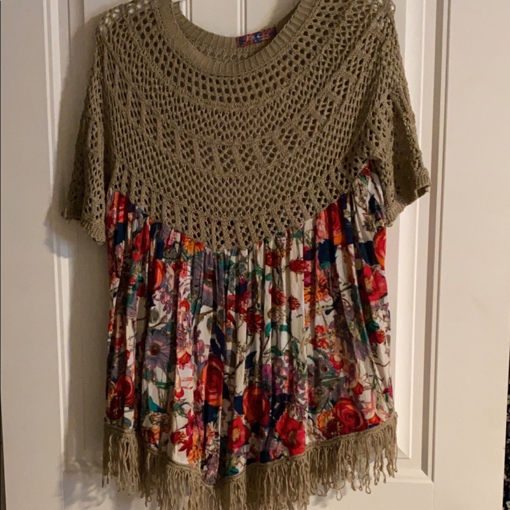 Boho knit top with fringe NWOT